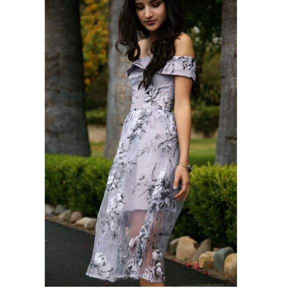 ASOS Dresses & Skirts - WEDDING GUEST OR BRIDESMAID FLORAL OFF SHOULDER  FIT & FLARE DRESS SZ 6